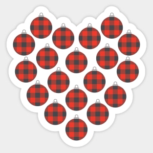 Red Buffalo Plaid Christmas Ornaments Filled Heart Sticker